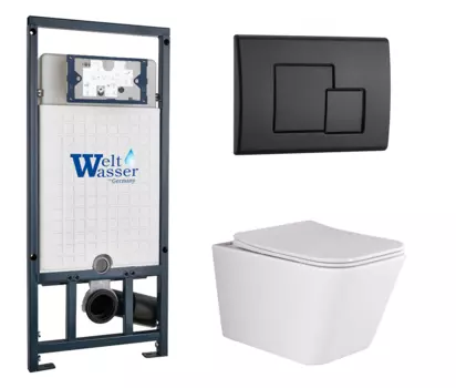 Комплект 3 в 1 инсталляция WeltWasser WW Marberg 507 + Подвесной унитаз Ceramica Nova Metric Rimless CN3007 с кнопкой черной SE 10000005949 + CN3007 + 10000010239