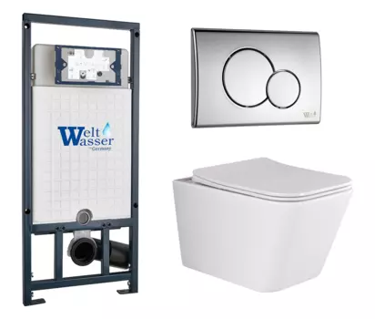Комплект 3 в 1 инсталляция WeltWasser WW Marberg 507 + Подвесной унитаз Ceramica Nova Metric Rimless CN3007 с кнопкой хром RD 10000005949 + CN3007 + 10000005952