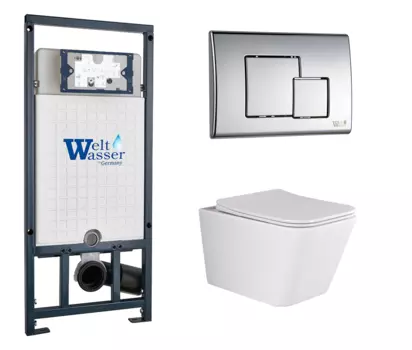 Комплект 3 в 1 инсталляция WeltWasser WW Marberg 507 + Подвесной унитаз Ceramica Nova Metric Rimless CN3007 с кнопкой хром SE 10000005949 + CN3007 + 10000005953