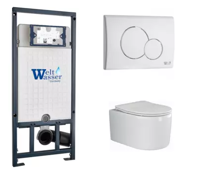 Комплект 3 в 1 инсталляция WeltWasser WW Marberg 507 + Подвесной унитаз Ceramica Nova Moments CN3003 с кнопкой белой RD 10000005949 + CN3003 + 10000010236