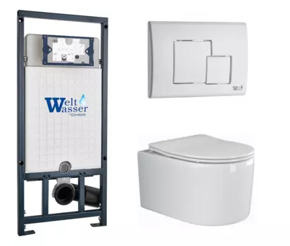Комплект 3 в 1 инсталляция WeltWasser WW Marberg 507 + Подвесной унитаз Ceramica Nova Moments CN3003 с кнопкой белой SE 10000005949 + CN3003 + 10000010237