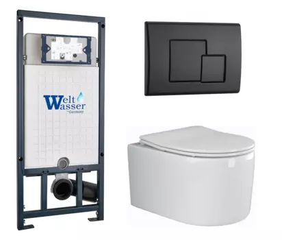 Комплект 3 в 1 инсталляция WeltWasser WW Marberg 507 + Подвесной унитаз Ceramica Nova Moments CN3003 с кнопкой черной SE 10000005949 + CN3003 + 10000010239