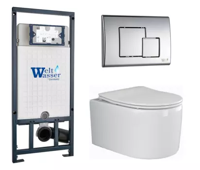 Комплект 3 в 1 инсталляция WeltWasser WW Marberg 507 + Подвесной унитаз Ceramica Nova Moments CN3003 с кнопкой хром SE 10000005949 + CN3003 + 10000005953