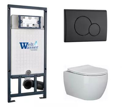 Комплект 3 в 1 инсталляция WeltWasser WW Marberg 507 + Подвесной унитаз Ceramica Nova Play CN3001 с кнопкой черной RD 10000005949 + CN3001 + 10000010238