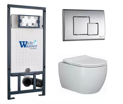 Комплект 3 в 1 инсталляция WeltWasser WW Marberg 507 + Подвесной унитаз Ceramica Nova Play CN3001 с кнопкой хром SE 10000005949 + CN3001 + 10000005953