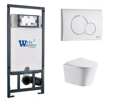 Комплект 3 в 1 инсталляция WeltWasser WW Marberg 507 + Подвесной унитаз CeruttiSpa Adige Aria CT7837 с кнопкой белой RD 10000005949 + 7837 + 10000010236