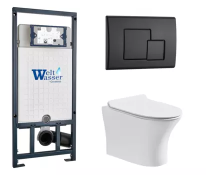 Комплект 3 в 1 инсталляция WeltWasser WW Marberg 507 + Подвесной унитаз CeruttiSpa Bernina aria CT7191 с кнопкой черной SE 10000005949 + 7191 + 10000010239