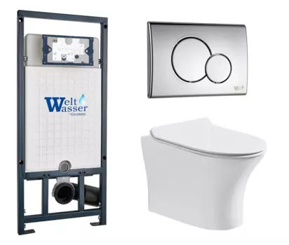 Комплект 3 в 1 инсталляция WeltWasser WW Marberg 507 + Подвесной унитаз CeruttiSpa Bernina aria CT7191 с кнопкой хром RD 10000005949 + 7191 + 10000005952