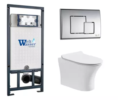 Комплект 3 в 1 инсталляция WeltWasser WW Marberg 507 + Подвесной унитаз CeruttiSpa Bernina aria CT7191 с кнопкой хром SE 10000005949 + 7191 + 10000005953