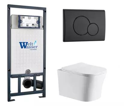 Комплект 3 в 1 инсталляция WeltWasser WW Marberg 507 + Подвесной унитаз CeruttiSpa Marmolada aria CT7778 с кнопкой черной RD 10000005949 + 7778 + 10000010238