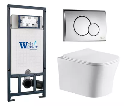 Комплект 3 в 1 инсталляция WeltWasser WW Marberg 507 + Подвесной унитаз CeruttiSpa Marmolada aria CT7778 с кнопкой хром RD 10000005949 + 7778 + 10000005952