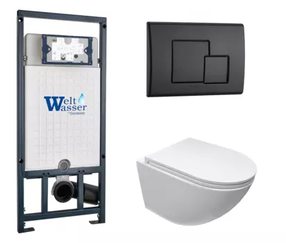 Комплект 3 в 1 инсталляция WeltWasser WW Amberg 507 + Подвесной унитаз Cerutti Spa Sella aria CT9529 с кнопкой черной SE 10000005949 + CT9529 + 10000010239