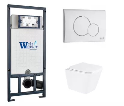 Комплект 3 в 1 инсталляция WeltWasser WW Marberg 507 + Подвесной унитаз Enio Binario с кнопкой белой RD 10000005949 + BB3103CHR/SC + 10000010236