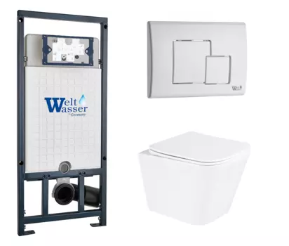 Комплект 3 в 1 инсталляция WeltWasser WW Marberg 507 + Подвесной унитаз Enio Binario с кнопкой белой SE 10000005949 + BB3103CHR/SC + 10000010237