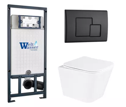 Комплект 3 в 1 инсталляция WeltWasser WW Marberg 507 + Подвесной унитаз Enio Binario с кнопкой черной SE 10000005949 + BB3103CHR/SC + 10000010239