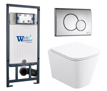 Комплект 3 в 1 инсталляция WeltWasser WW Marberg 507 + Подвесной унитаз Enio Binario с кнопкой хром RD