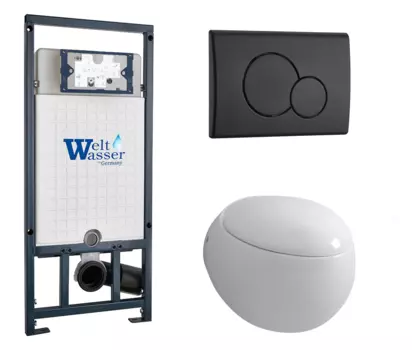 Комплект 3 в 1 инсталляция WeltWasser WW Amberg 507 + Подвесной унитаз Grossman GR-4442 с кнопкой черной RD 10000005949 + GR-4442 + 10000010238