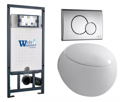 Комплект 3 в 1 инсталляция WeltWasser WW Amberg 507 + Подвесной унитаз Grossman GR-4442 с кнопкой хром RD 10000005949 + GR-4442 + 10000005952