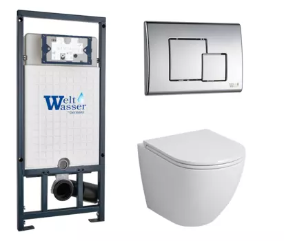 Комплект 3 в 1 инсталляция WeltWasser WW Marberg 507 + Подвесной унитаз Grossman GR-4455S с кнопкой хром SE 10000005949 + GR-4455S + 10000005953