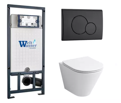 Комплект 3 в 1 инсталляция WeltWasser WW Amberg 507 + Подвесной унитаз Grossman GR-4477S с кнопкой черной RD 10000005949 + GR-4477S + 10000010238