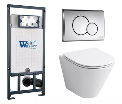 Комплект 3 в 1 инсталляция WeltWasser WW Amberg 507 + Подвесной унитаз Grossman GR-4477S с кнопкой хром RD 10000005949 + GR-4477S + 10000005952
