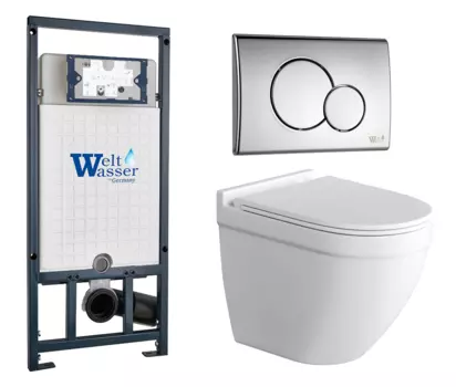 Комплект 3 в 1 инсталляция WeltWasser WW Amberg 507 + Подвесной унитаз Grossman GR-4483S с кнопкой хром RD 10000005949 + GR-4483S + 10000005952