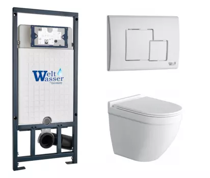 Комплект 3 в 1 инсталляция WeltWasser WW Amberg 507 + Подвесной унитаз Owl 1975 Cirkel-H с кнопкой белой SE 10000005949 + TOWLT190101 + 10000010237
