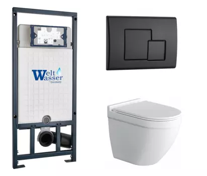 Комплект 3 в 1 инсталляция WeltWasser WW Amberg 507 + Подвесной унитаз Owl 1975 Cirkel-H с кнопкой черной SE 10000005949 + TOWLT190101 + 10000010239