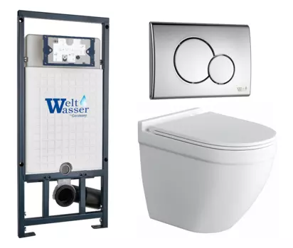 Комплект 3 в 1 инсталляция WeltWasser WW Amberg 507 + Подвесной унитаз Owl 1975 Cirkel-H с кнопкой хром RD 10000005949 + TOWLT190101 + 10000005952