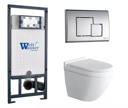 Комплект 3 в 1 инсталляция WeltWasser WW Amberg 507 + Подвесной унитаз Owl 1975 Cirkel-H с кнопкой хром SE 10000005949 + TOWLT190101 + 10000005953