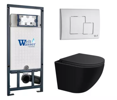 Комплект 3 в 1 инсталляция WeltWasser WW Marberg 507 + Подвесной унитаз SinteSi EVI черный с кнопкой белой SE 10000005949 + 10000010237 + SIN-TS-EVI-151BM