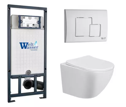 Комплект 3 в 1 инсталляция WeltWasser WW Marberg 507 + Подвесной унитаз Taliente Amato AM2501 с кнопкой белой SE 10000005949 + AM25010 + 10000010237