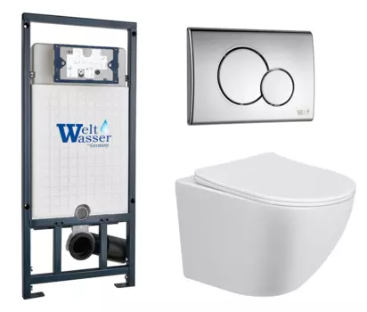 Комплект 3 в 1 инсталляция WeltWasser WW Marberg 507 + Подвесной унитаз Taliente Amato AM2501 с кнопкой хром RD 10000005949 + AM25010 + 10000005952