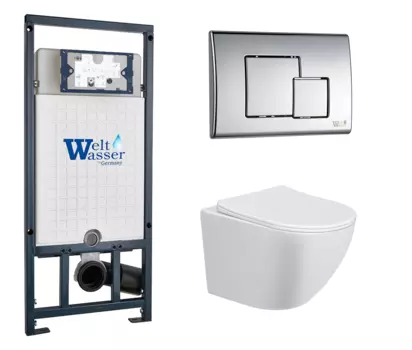 Комплект 3 в 1 инсталляция WeltWasser WW Marberg 507 + Подвесной унитаз Taliente Amato AM2501 с кнопкой хром SE 10000005949 + AM25010 + 10000005953