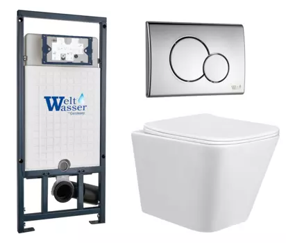 Комплект 3 в 1 инсталляция WeltWasser WW Marberg 507 + Подвесной унитаз Taliente Correto CR25200 с кнопкой хром RD 10000005949 + CR25200 + 10000005952