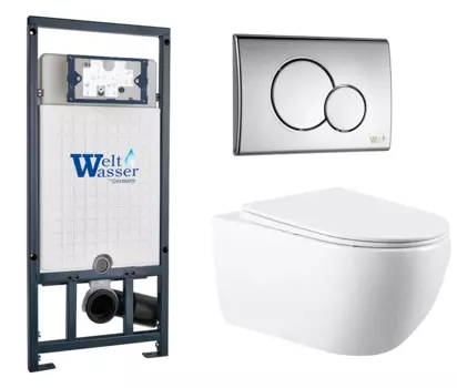 Комплект 3 в 1 инсталляция WeltWasser WW Marberg 507 + Подвесной унитаз Vincea Evo VT1-34 с кнопкой хром RD 10000005949 + VT1-34 + 10000005952