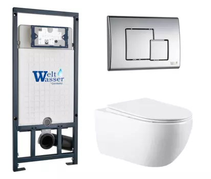 Комплект 3 в 1 инсталляция WeltWasser WW Marberg 507 + Подвесной унитаз Vincea Evo VT1-34 с кнопкой хром SE 10000005949 + VT1-34 + 10000005953