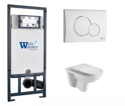 Комплект 3 в 1 инсталляция WeltWasser WW Marberg 507 + Подвесной унитаз WeltWasser Baarbach 004 GL-WT с кнопкой белой RD 10000005949 + 10000003811 + 10000010236