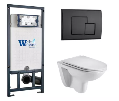 Комплект 3 в 1 инсталляция WeltWasser WW Marberg 507 + Подвесной унитаз WeltWasser Baarbach 004 GL-WT с кнопкой черной SE 10000005949 + 10000003811 + 10000010239