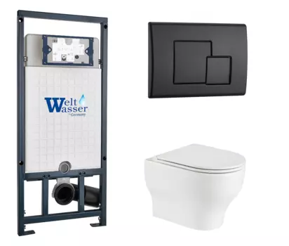 Комплект 3 в 1 инсталляция WeltWasser WW Marberg 507 + Подвесной унитаз WeltWasser Erlenbach 004 GL-WT с кнопкой черной SE 10000005949 + 10000010239 + 10000003807