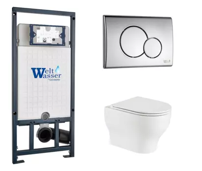 Комплект 3 в 1 инсталляция WeltWasser WW Marberg 507 + Подвесной унитаз WeltWasser Erlenbach 004 GL-WT с кнопкой хром RD 10000005949 + 10000005952 + 10000003807