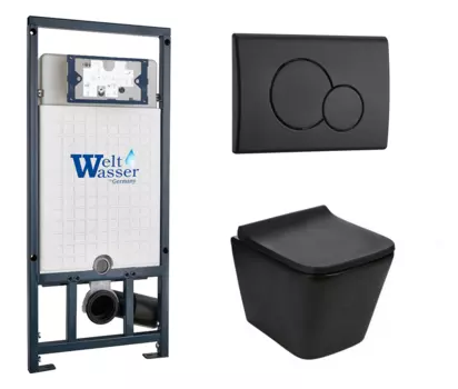 Комплект 3 в 1 инсталляция WeltWasser WW Marberg 507 + Подвесной унитаз WeltWasser Gelbach 041 MT-BL черный с кнопкой черной RD 10000005949 + 10000010238 + 10000003748