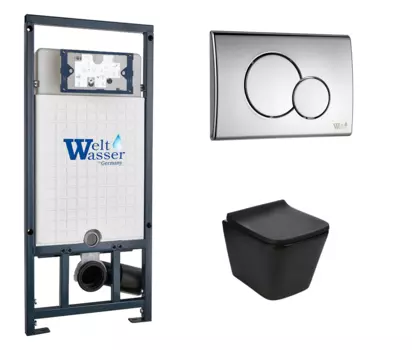 Комплект 3 в 1 инсталляция WeltWasser WW Marberg 507 + Подвесной унитаз WeltWasser Gelbach 041 MT-BL черный с кнопкой хром RD 10000005949 + 10000005952 + 10000003748