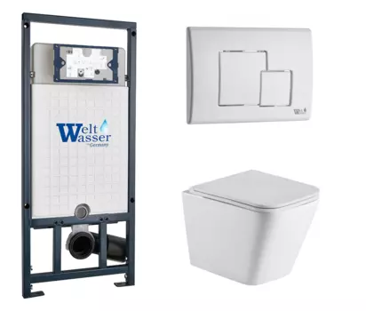 Комплект 3 в 1 инсталляция WeltWasser WW Marberg 507 + Подвесной унитаз WeltWasser Gelbach 043 GL-WT с кнопкой белой SE 10000005949 + 10000010237 + 10000011749