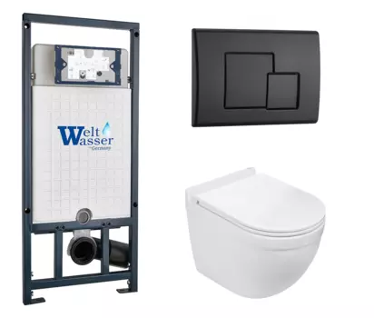 Комплект 3 в 1 инсталляция WeltWasser WW Marberg 507 + Подвесной унитаз WeltWasser Heimbach 043 GL-WT с кнопкой черной SE 10000005949 + 10000008260 + 10000010239