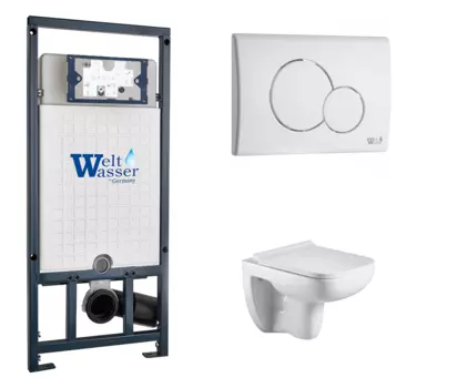 Комплект 3 в 1 инсталляция WeltWasser WW Marberg 507 + Подвесной унитаз WeltWasser Kehlbach 004 GL-WT с кнопкой белой RD 10000005949 + 10000003810 + 10000010236