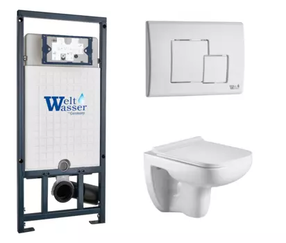 Комплект 3 в 1 инсталляция WeltWasser WW Marberg 507 + Подвесной унитаз WeltWasser Kehlbach 004 GL-WT с кнопкой белой SE 10000005949 + 10000003810 + 10000010237