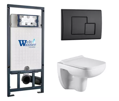 Комплект 3 в 1 инсталляция WeltWasser WW Marberg 507 + Подвесной унитаз WeltWasser Kehlbach 004 GL-WT с кнопкой черной SE 10000005949 + 10000003810 + 10000010239
