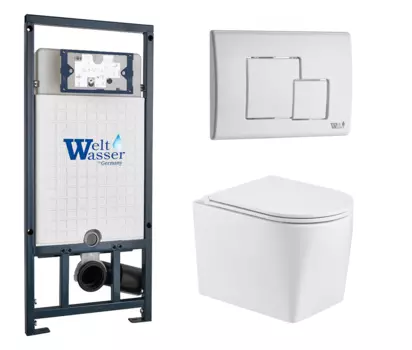 Комплект 3 в 1 инсталляция WeltWasser WW Marberg 507 + Подвесной унитаз WeltWasser Nesenbach 004 GL-WT с кнопкой белой SE 10000005949 + 10000010237 + 10000010236