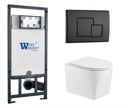 Комплект 3 в 1 инсталляция WeltWasser WW Marberg 507 + Подвесной унитаз WeltWasser Nesenbach 004 GL-WT с кнопкой черной SE 10000005949 + 10000010239 + 10000010236